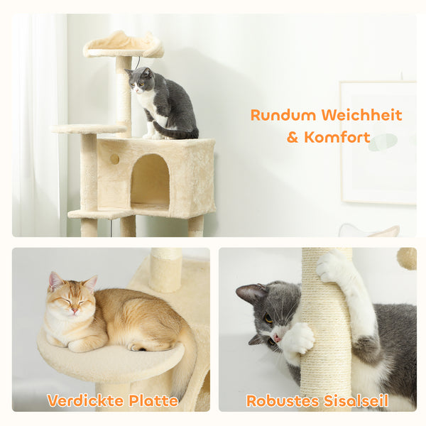 Kratzbaum für Katzen mit Hängematte Höhle und Leiter beige