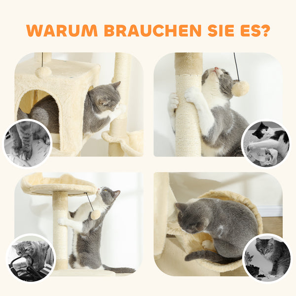 Kratzbaum für Katzen mit Hängematte Höhle und Leiter beige