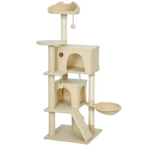Kratzbaum für Katzen mit Hängematte Höhle und Leiter beige