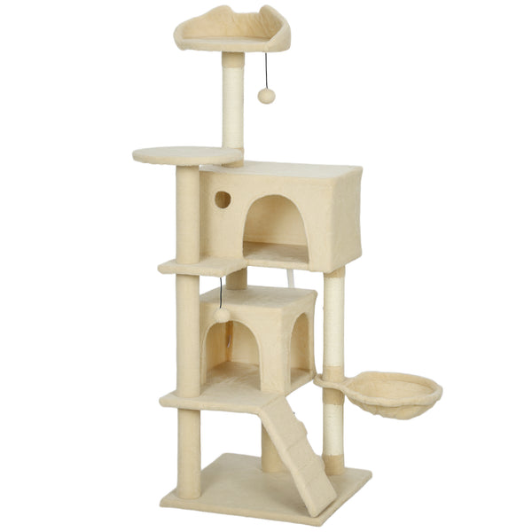 Kratzbaum für Katzen mit Hängematte Höhle und Leiter beige