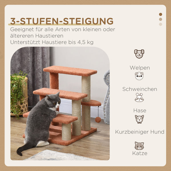 Kratzbaum Haustiertreppe mit 3 Stufen und Spielball für Katzen