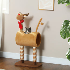 Kratzbaum mit Höhle und Spielball für Katzen 98cm braun