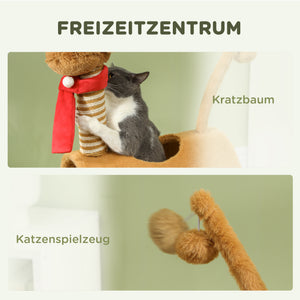 Kratzbaum mit Höhle und Spielball für Katzen 98cm braun