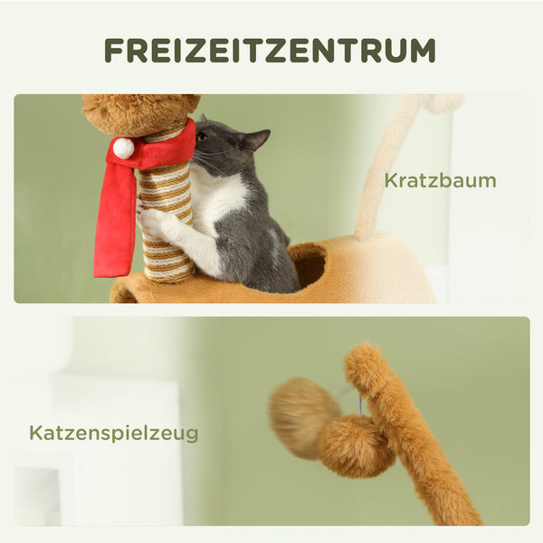 Kratzbaum mit Höhle und Spielball für Katzen 98cm braun