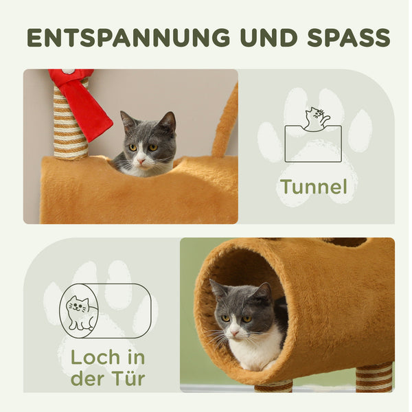 Kratzbaum mit Höhle und Spielball für Katzen 98cm braun
