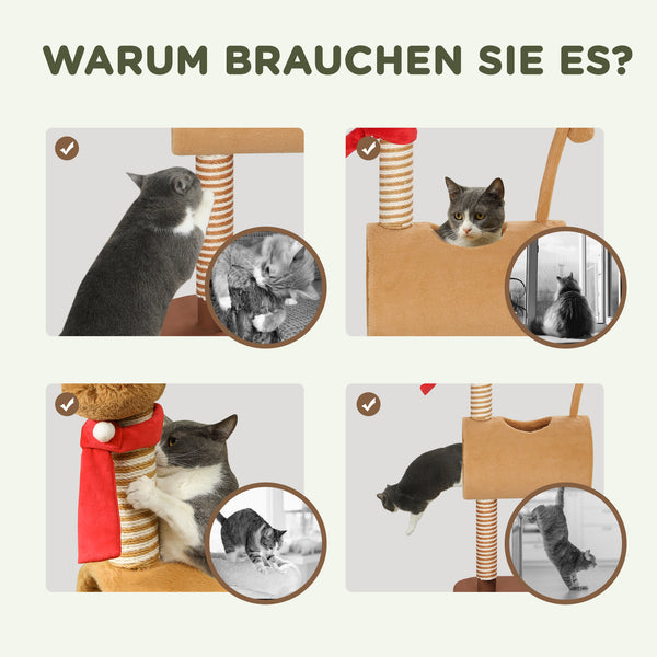 Kratzbaum mit Höhle und Spielball für Katzen 98cm braun