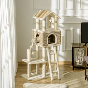 Kratzbaum mit Höhle & Spielbällen 130cm Beige