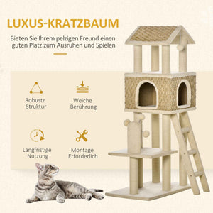 Kratzbaum mit Höhle & Spielbällen 130cm Beige