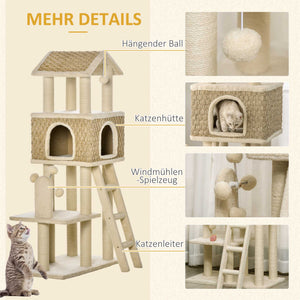 Kratzbaum mit Höhle & Spielbällen 130cm Beige