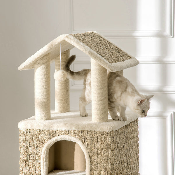 Kratzbaum mit Höhle & Spielbällen 130cm Beige