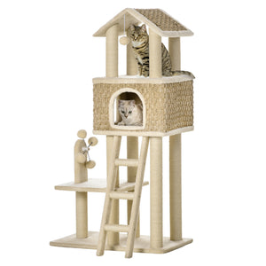 Kratzbaum mit Höhle & Spielbällen 130cm Beige
