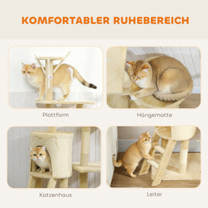 Kratzbaum für Katzen mit Höhle Sisalstämme und Spielzeug beige