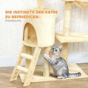 Kratzbaum für Katzen mit Höhle Sisalstämme und Spielzeug beige