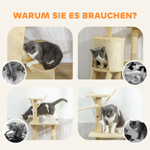 Kratzbaum für Katzen mit Höhle Sisalstämme und Spielzeug beige