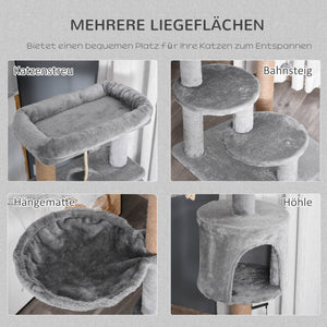 Kratzbaum Holz Korb & Spielball 120cm Hellgrau