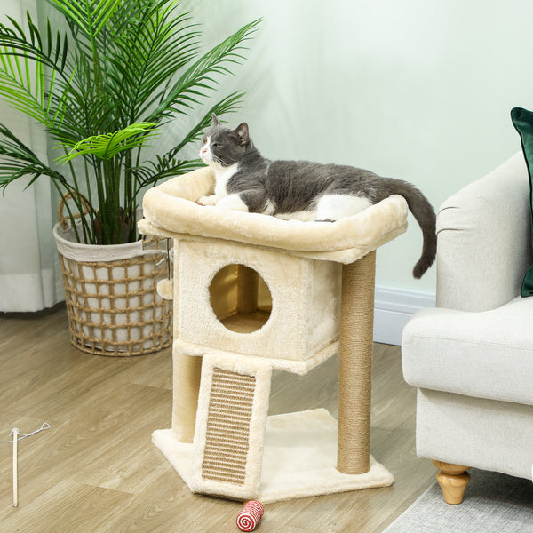 Kratzbaum für Katzen mit Jute Liegefläche und Spielball beige