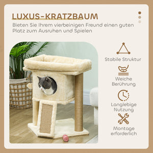 Kratzbaum für Katzen mit Jute Liegefläche und Spielball beige