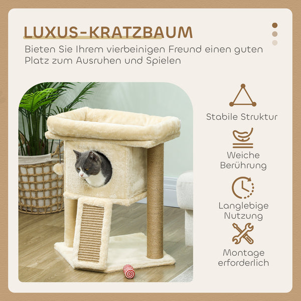 Kratzbaum für Katzen mit Jute Liegefläche und Spielball beige