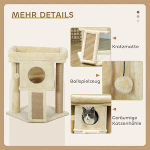 Kratzbaum für Katzen mit Jute Liegefläche und Spielball beige