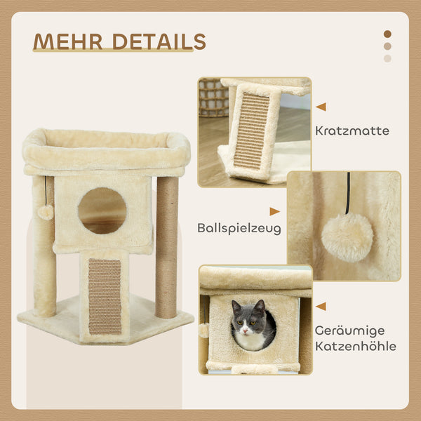 Kratzbaum für Katzen mit Jute Liegefläche und Spielball beige