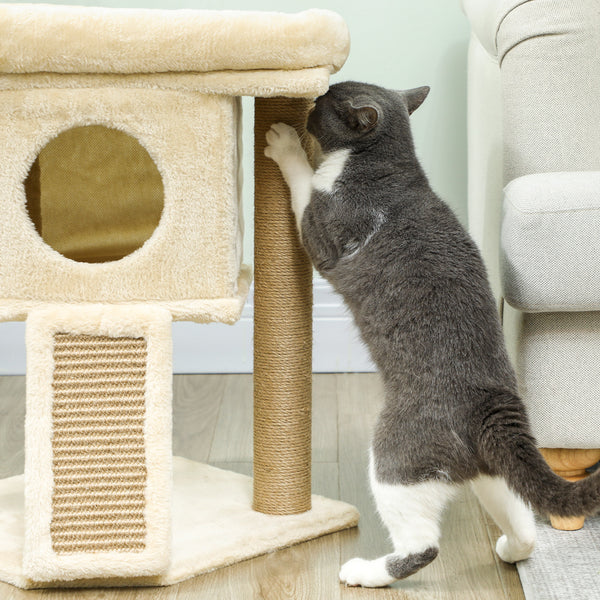 Kratzbaum für Katzen mit Jute Liegefläche und Spielball beige