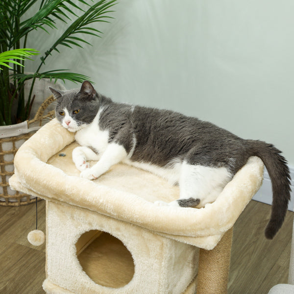 Kratzbaum für Katzen mit Jute Liegefläche und Spielball beige