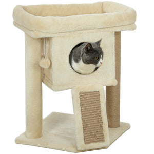 Kratzbaum für Katzen mit Jute Liegefläche und Spielball beige
