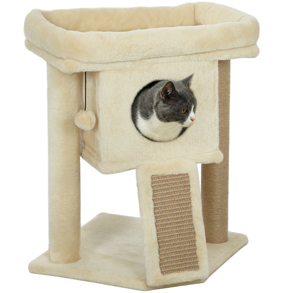 Kratzbaum für Katzen mit Jute Liegefläche und Spielball beige