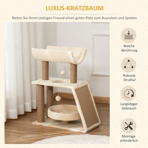 Kratzbaum mit Katzenbett und Spielzeug 76cm hoch