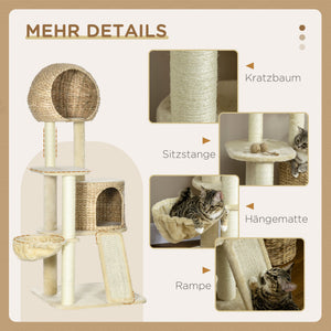Kratzbaum mit Katzenhaus Rattan 150cm Beige