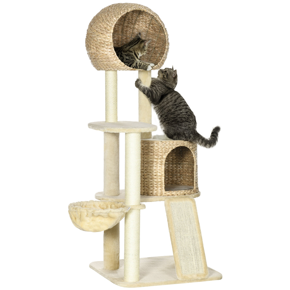 Arbre à chat avec niche, rotin, 150 cm, beige