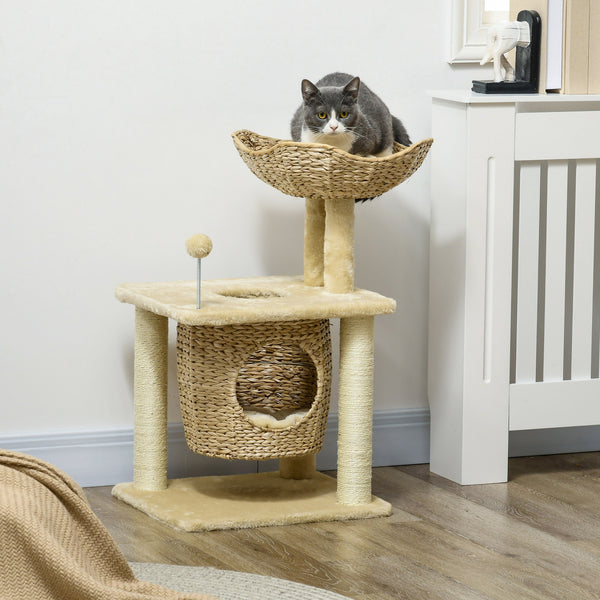 Katzen Kratzbaum mit Katzenhöhle bis 5kg 74cm Beige