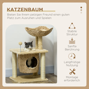 Katzen Kratzbaum mit Katzenhöhle bis 5kg 74cm Beige