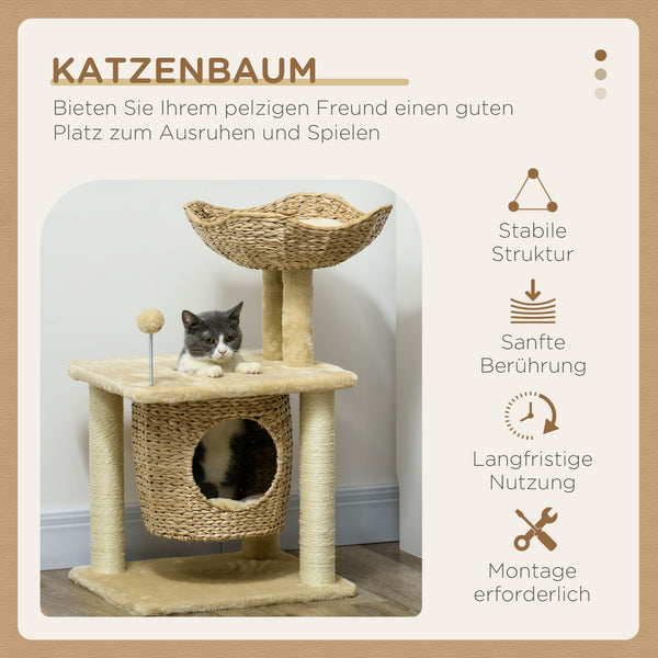 Katzen Kratzbaum mit Katzenhöhle bis 5kg 74cm Beige
