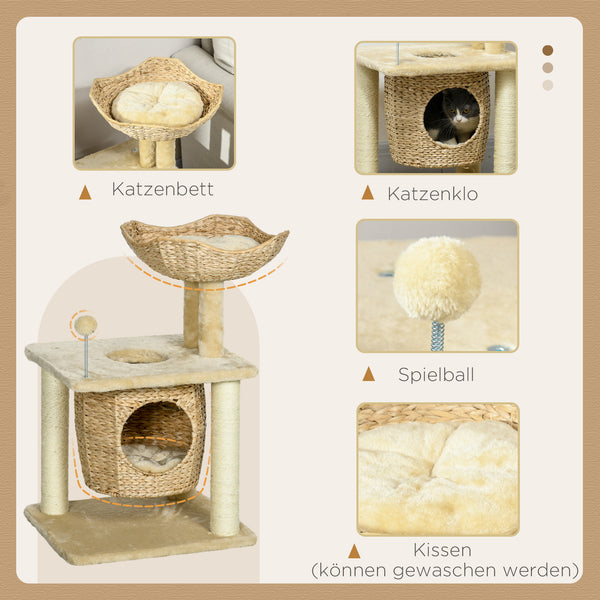 Katzen Kratzbaum mit Katzenhöhle bis 5kg 74cm Beige