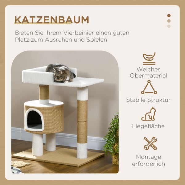 Kratzbaum Katzenhöhle & Liegefläche 79cm Braun-Weiss