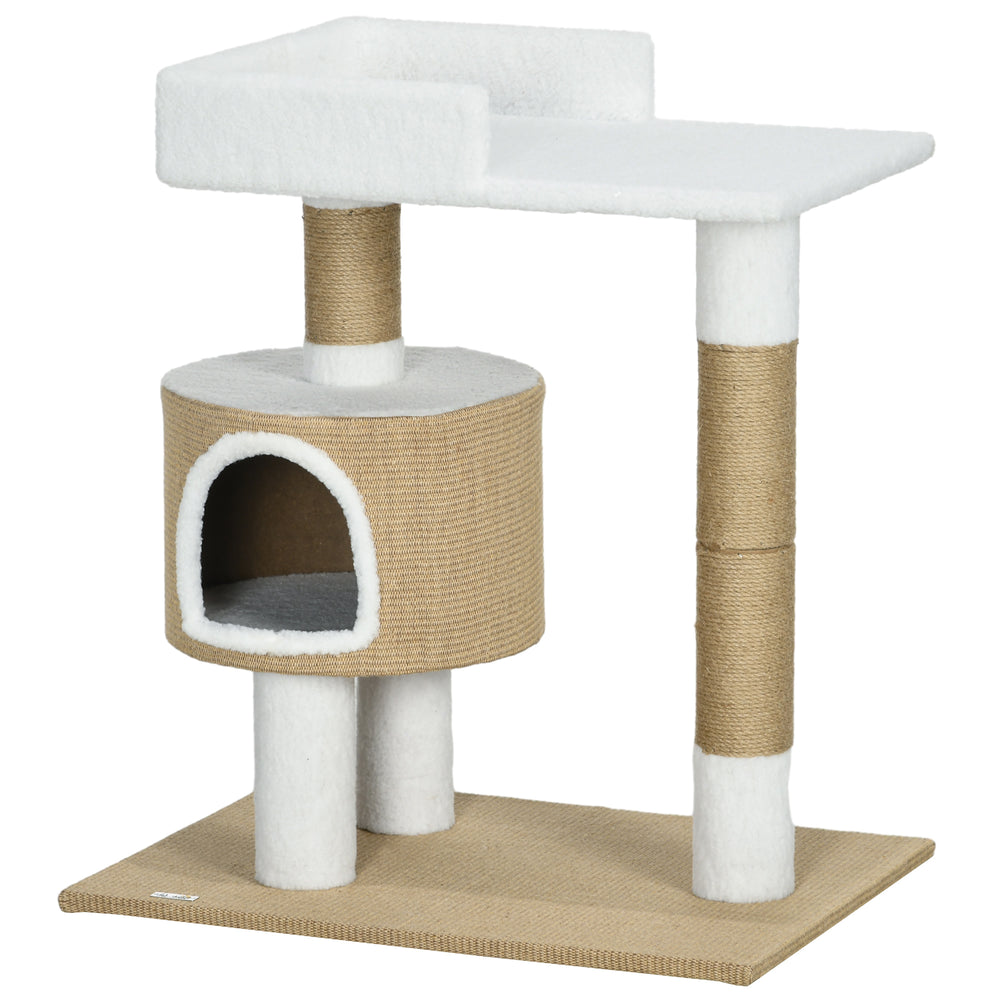 Arbre à chat avec niche et espace de repos, 79 cm, marron et blanc