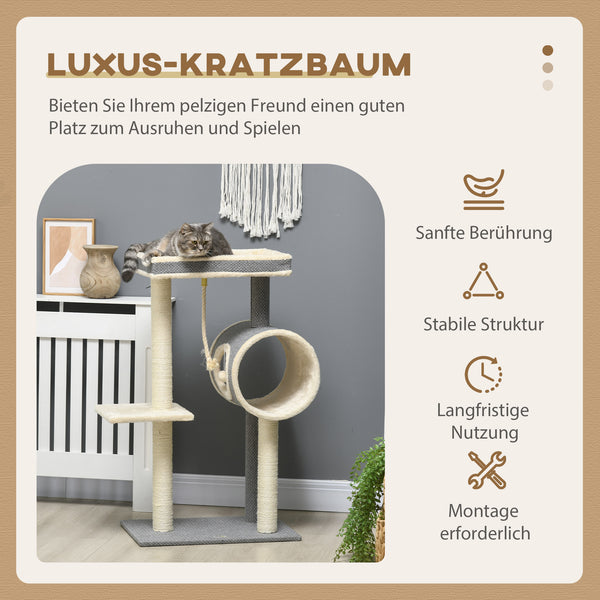 Kratzbaum Katzenhöhle & Spielball 104cm Grau