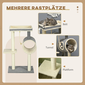 Kratzbaum Katzenhöhle & Spielball 104cm Grau