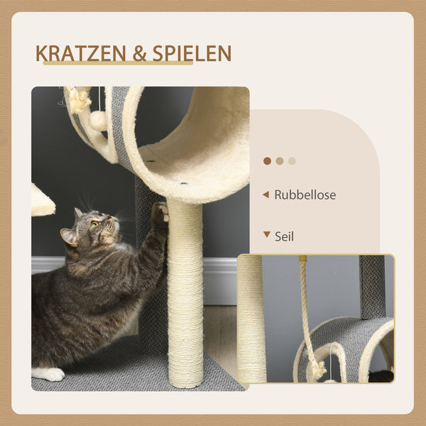 Kratzbaum Katzenhöhle & Spielball 104cm Grau