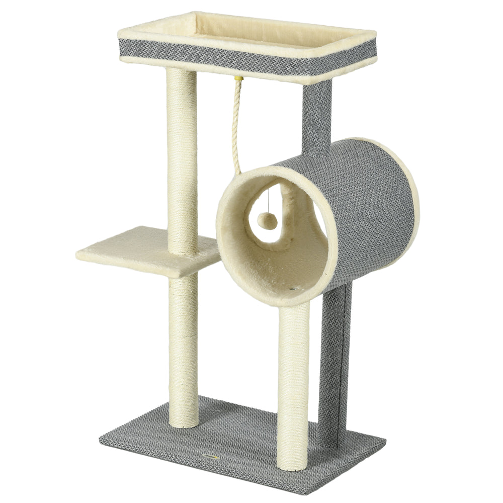 Kratzbaum Katzenhöhle & Spielball 104cm Grau