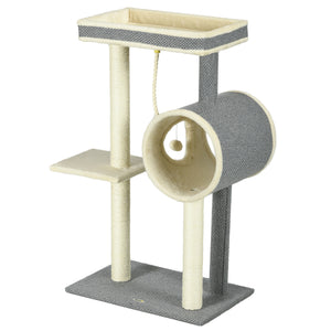 Kratzbaum Katzenhöhle & Spielball 104cm Grau