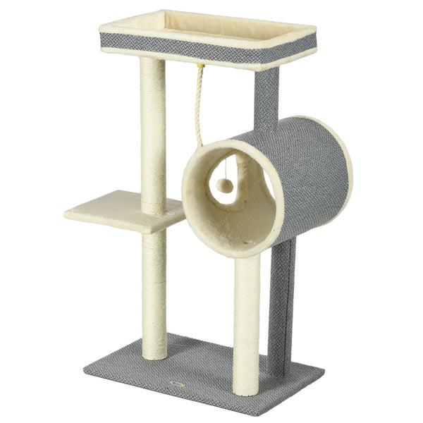 Kratzbaum Katzenhöhle & Spielball 104cm Grau