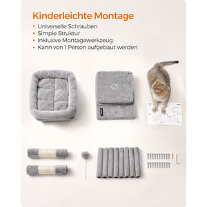 Kratzbaum Katzenbaum Katzenwohnung kleine Katzen 67cm Plüsch Hellgrau