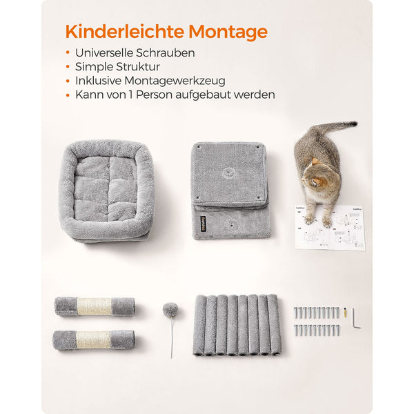 Kratzbaum Katzenbaum Katzenwohnung kleine Katzen 67cm Plüsch Hellgrau