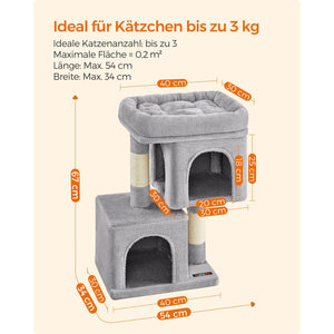 Kratzbaum Katzenbaum Katzenwohnung kleine Katzen 67cm Plüsch Hellgrau