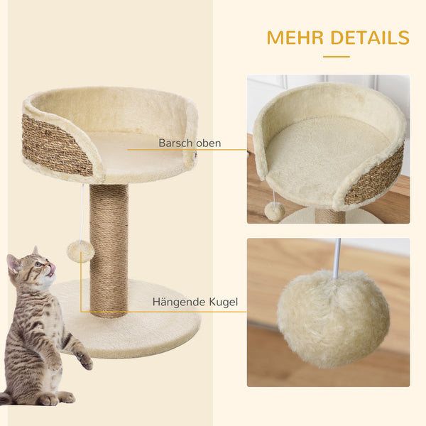 Kratzbaum für kleine Katzen mit Spielball 49cm Cremeweiss