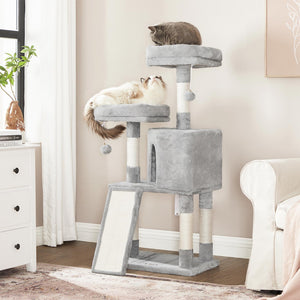 Kratzbaum Katzenbaum Katzenwohnung Kratzrampe 115cm Plüsch Hellgrau
