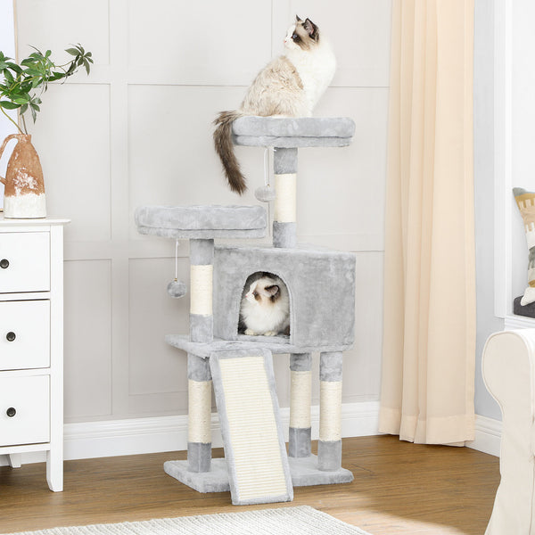 Kratzbaum Katzenbaum Katzenwohnung Kratzrampe 115cm Plüsch Hellgrau