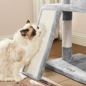 Kratzbaum Katzenbaum Katzenwohnung Kratzrampe 115cm Plüsch Hellgrau